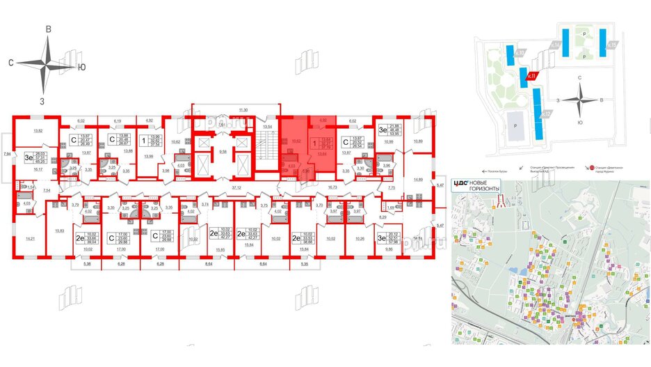 Квартира в ЖК ЦДС Новые горизонты-2, 1 комнатная, 33.66 м², 16 этаж