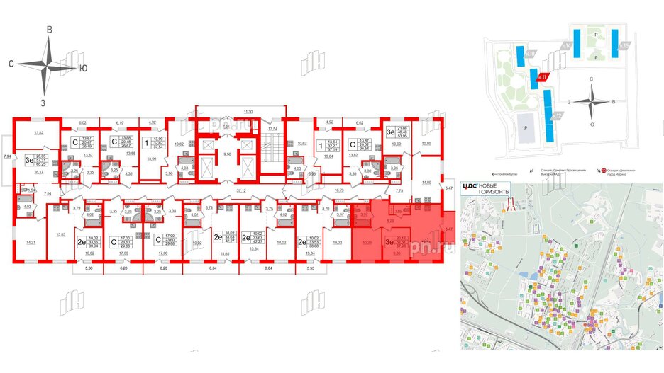 Квартира в ЖК ЦДС Новые горизонты-2, 1 комнатная, 33.66 м², 19 этаж