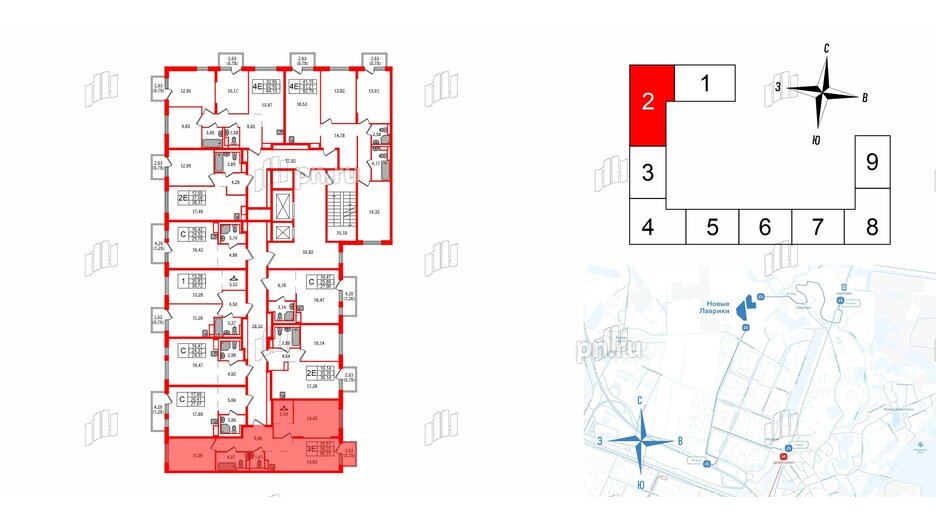 Квартира в ЖК Новые Лаврики, 2 комнатная, 60.01 м², 11 этаж