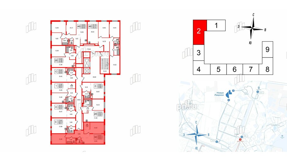 Квартира в ЖК Новые Лаврики, 2 комнатная, 59.2 м², 12 этаж