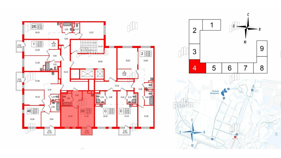 Квартира в ЖК Новые Лаврики, 1 комнатная, 38.37 м², 4 этаж