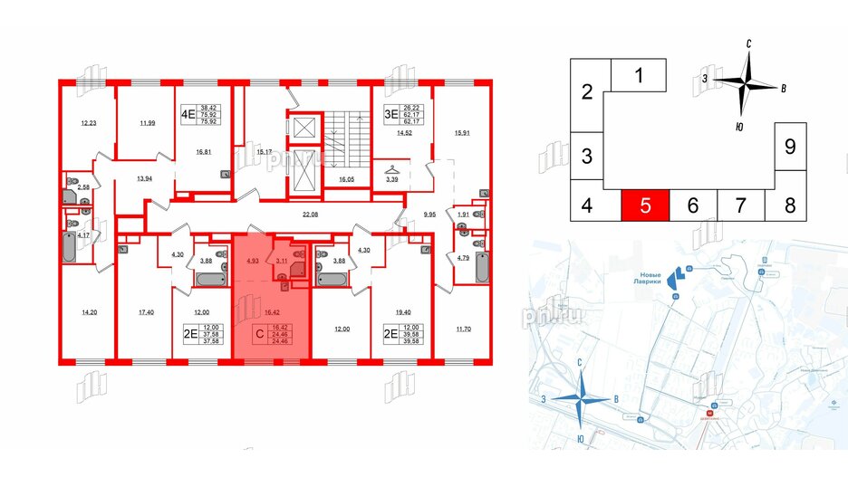 Квартира в ЖК Новые Лаврики, студия, 24.46 м², 12 этаж