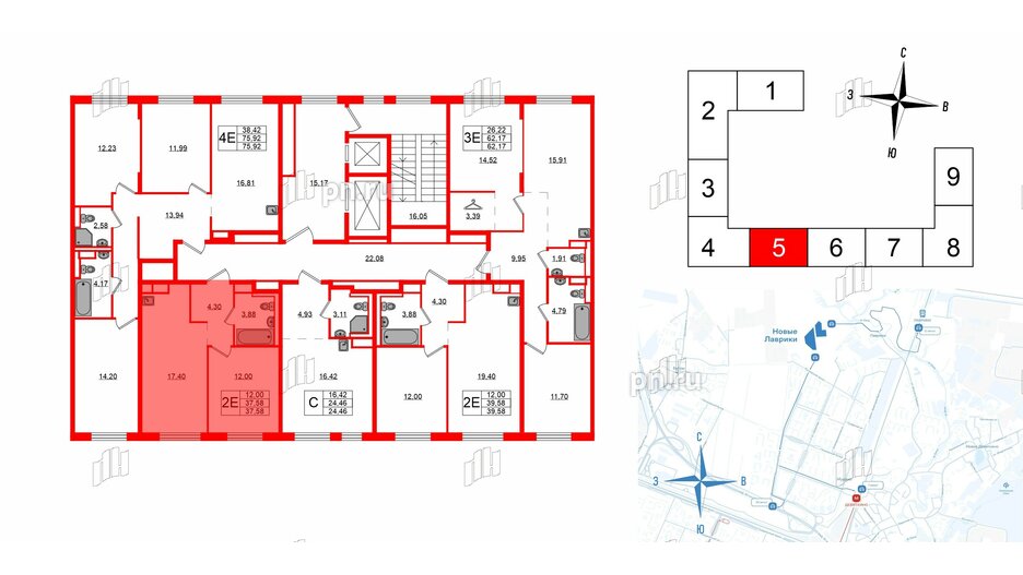 Квартира в ЖК Новые Лаврики, 1 комнатная, 37.58 м², 12 этаж