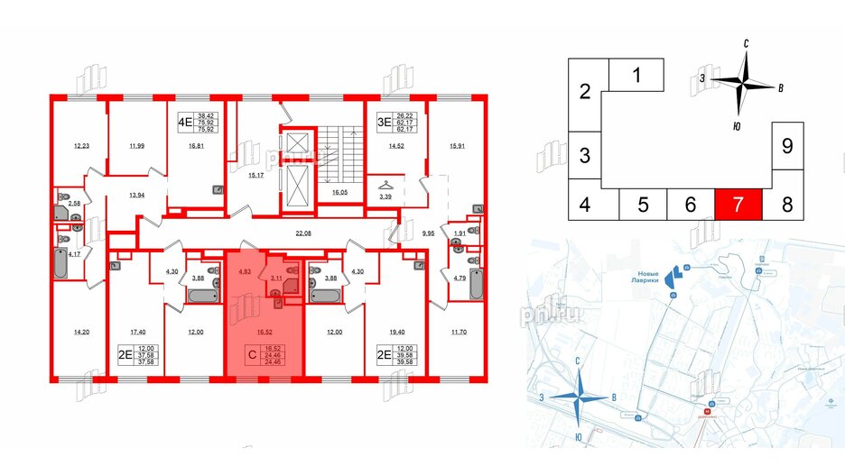 Квартира в ЖК Новые Лаврики, студия, 24.46 м², 2 этаж