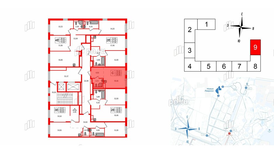 Квартира в ЖК Новые Лаврики, студия, 24.46 м², 12 этаж