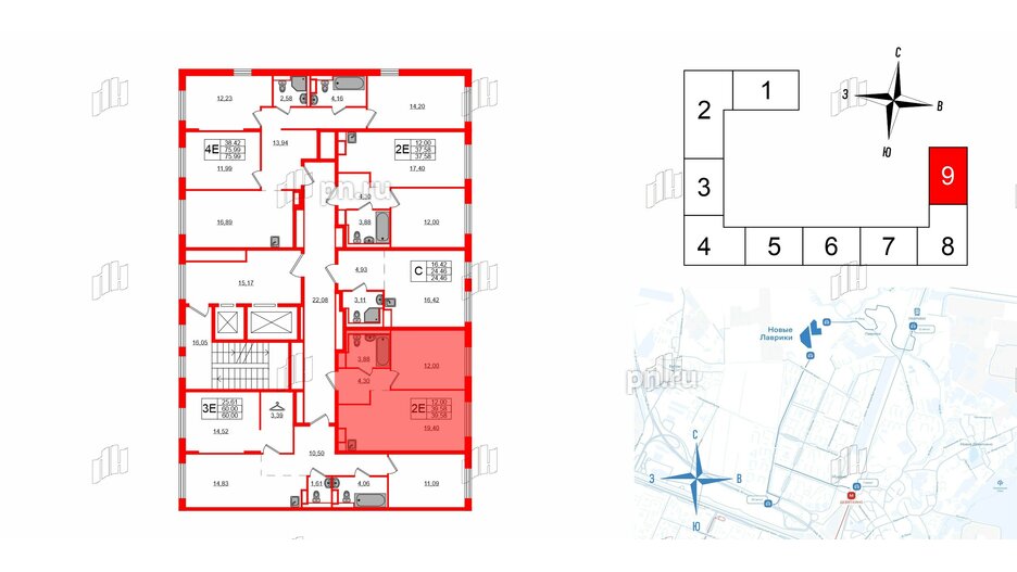 Квартира в ЖК Новые Лаврики, 1 комнатная, 39.58 м², 12 этаж