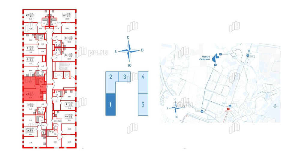 Квартира в ЖК Новые Лаврики, 1 комнатная, 34.41 м², 5 этаж