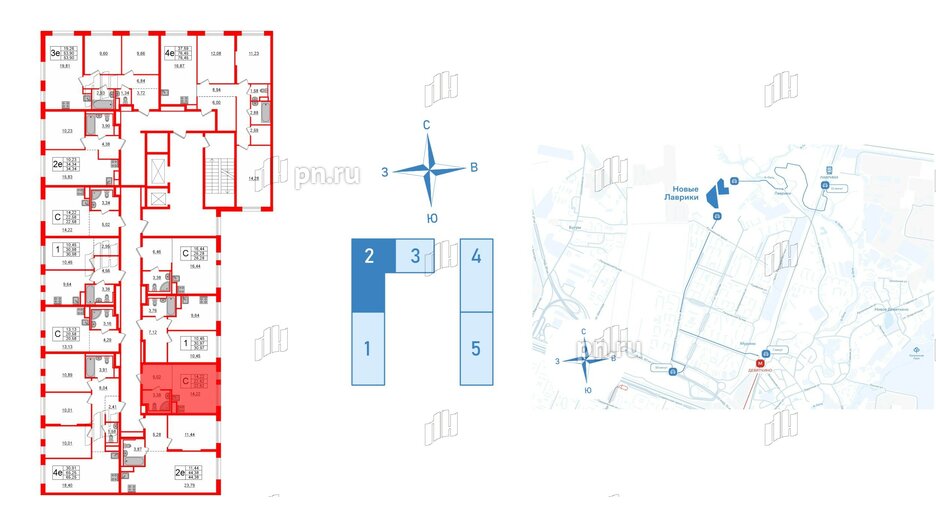 Квартира в ЖК Новые Лаврики, студия, 22.62 м², 3 этаж