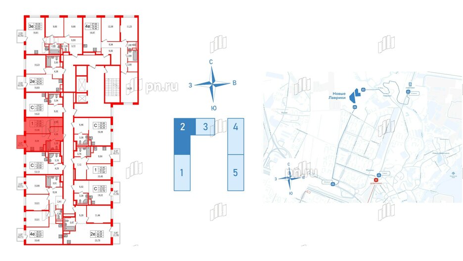 Квартира в ЖК Новые Лаврики, 1 комнатная, 31.69 м², 7 этаж