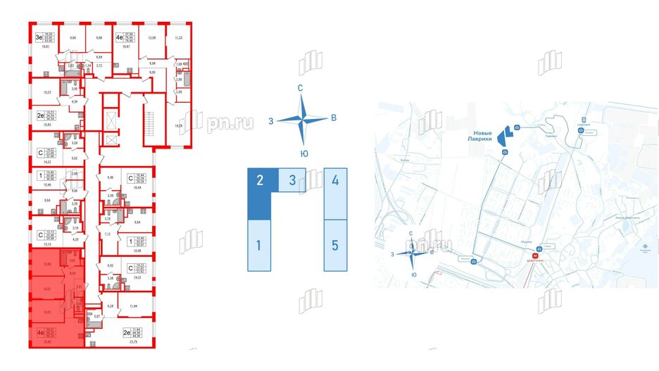 Квартира в ЖК Новые Лаврики, 3 комнатная, 65.25 м², 12 этаж