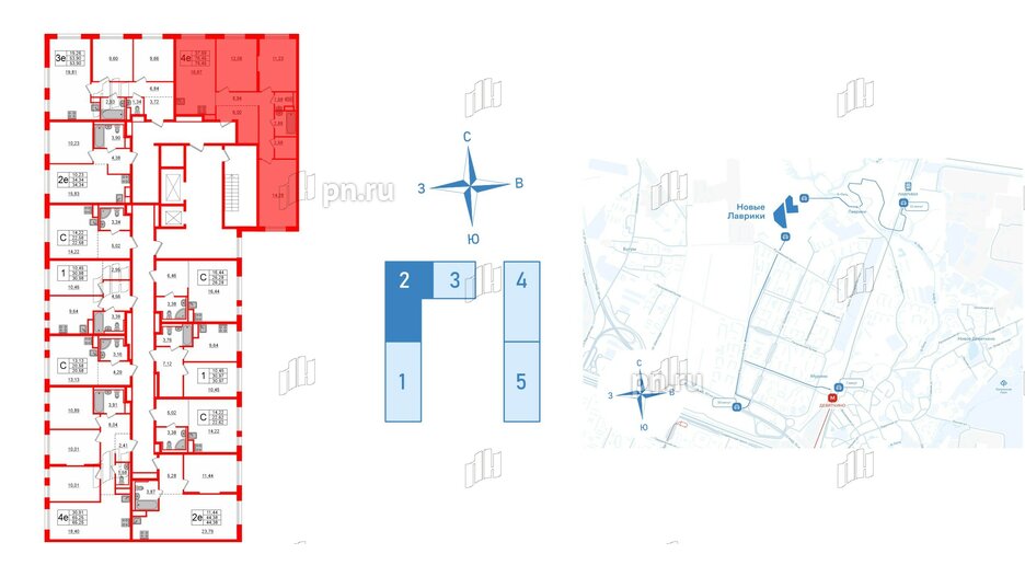 Квартира в ЖК Новые Лаврики, 3 комнатная, 76.45 м², 12 этаж