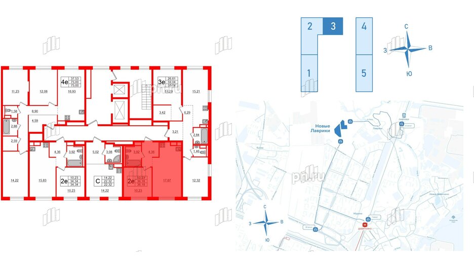 Квартира в ЖК Новые Лаврики, 1 комнатная, 36.18 м², 12 этаж