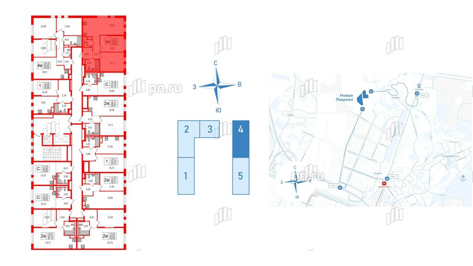 Квартира в ЖК Новые Лаврики, 2 комнатная, 54.59 м², 2 этаж