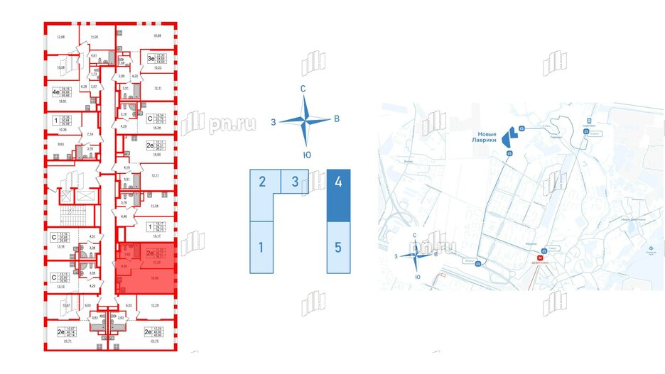 Квартира в ЖК Новые Лаврики, 1 комнатная, 36.21 м², 3 этаж