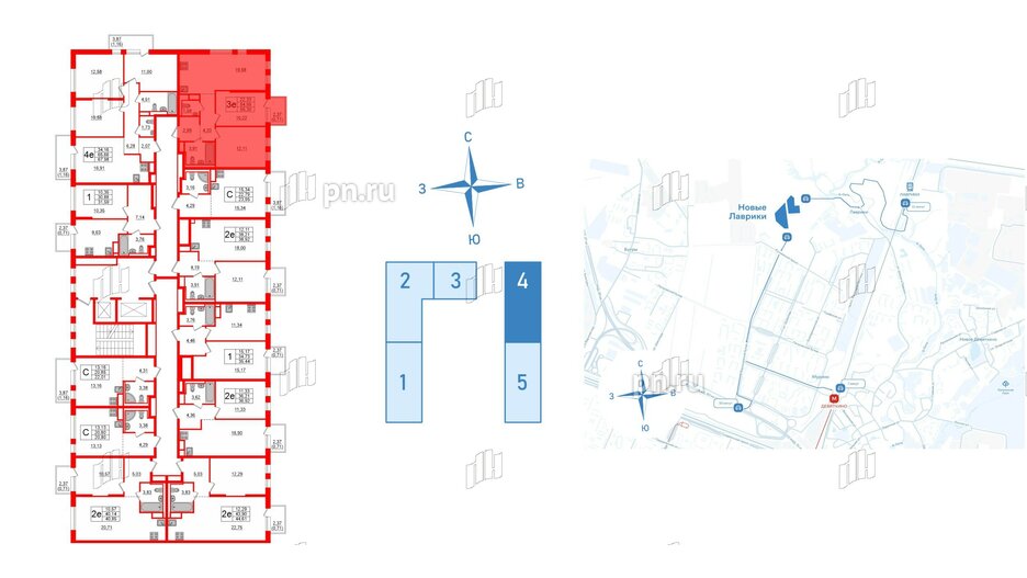 Квартира в ЖК Новые Лаврики, 2 комнатная, 55.3 м², 7 этаж