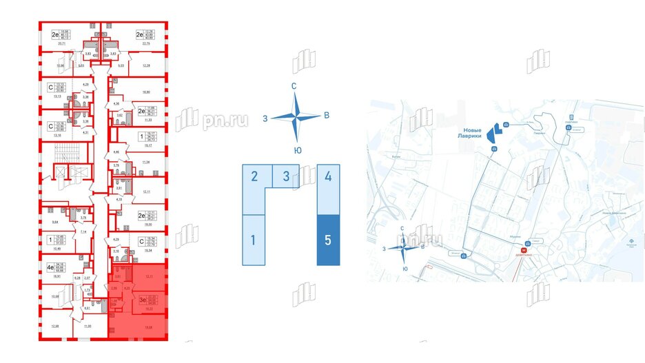 Квартира в ЖК Новые Лаврики, 2 комнатная, 54.59 м², 2 этаж