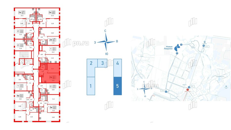 Квартира в ЖК Новые Лаврики, 1 комнатная, 38.21 м², 3 этаж