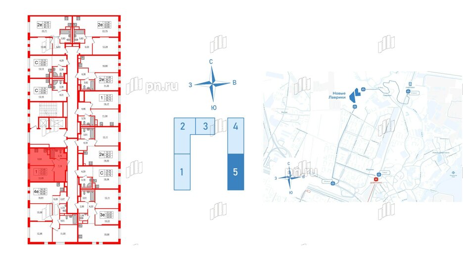 Квартира в ЖК Новые Лаврики, 1 комнатная, 31.03 м², 5 этаж