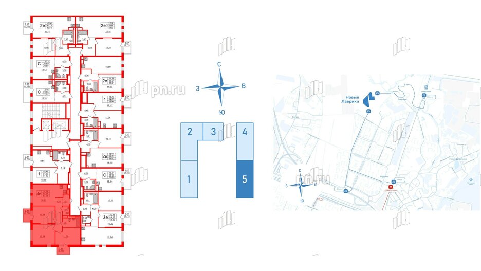 Квартира в ЖК Новые Лаврики, 3 комнатная, 67.08 м², 7 этаж