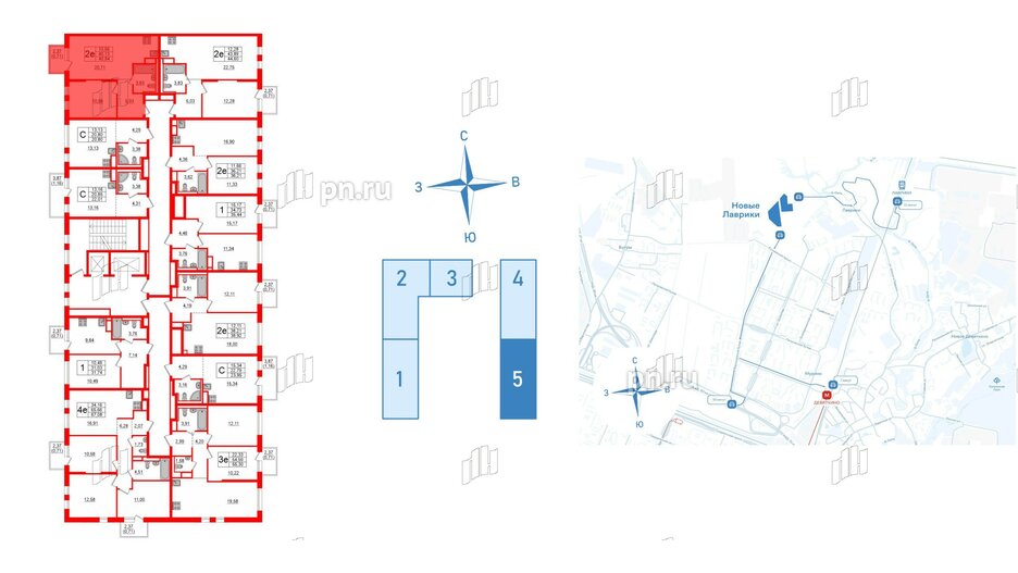 Квартира в ЖК Новые Лаврики, 1 комнатная, 40.84 м², 11 этаж