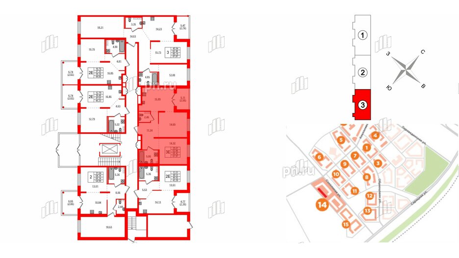 Квартира в ЖК Образцовый квартал, 2 комнатная, 62.86 м², 1 этаж