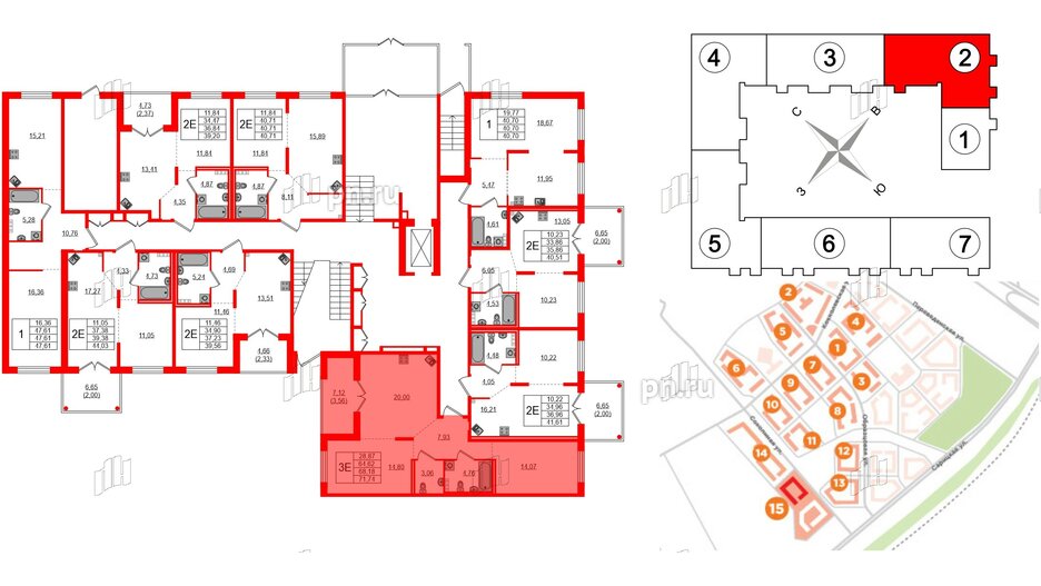 Квартира в ЖК Образцовый квартал, 2 комнатная, 64.62 м², 1 этаж