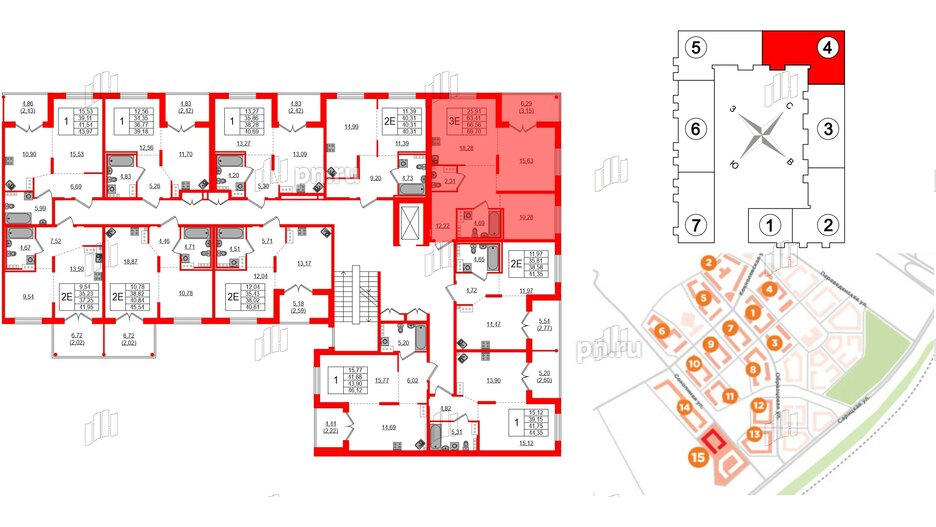 Квартира в ЖК Образцовый квартал, 2 комнатная, 63.41 м², 2 этаж