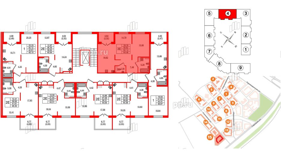 Квартира в ЖК Образцовый квартал, 2 комнатная, 59.82 м², 4 этаж