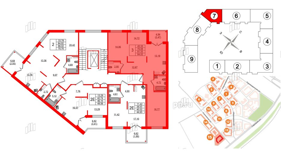 Квартира в ЖК Образцовый квартал, 3 комнатная, 79.08 м², 2 этаж