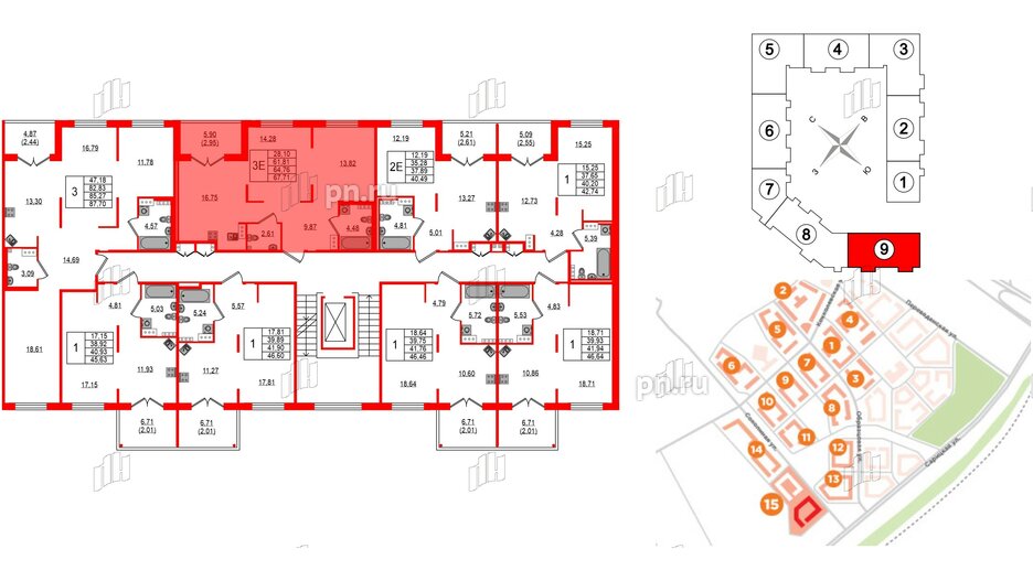 Квартира в ЖК Образцовый квартал, 2 комнатная, 61.81 м², 3 этаж