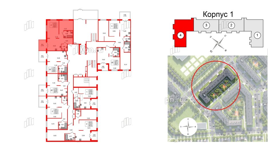 Квартира в ЖК Образцовый квартал, 2 комнатная, 62.2 м², 1 этаж