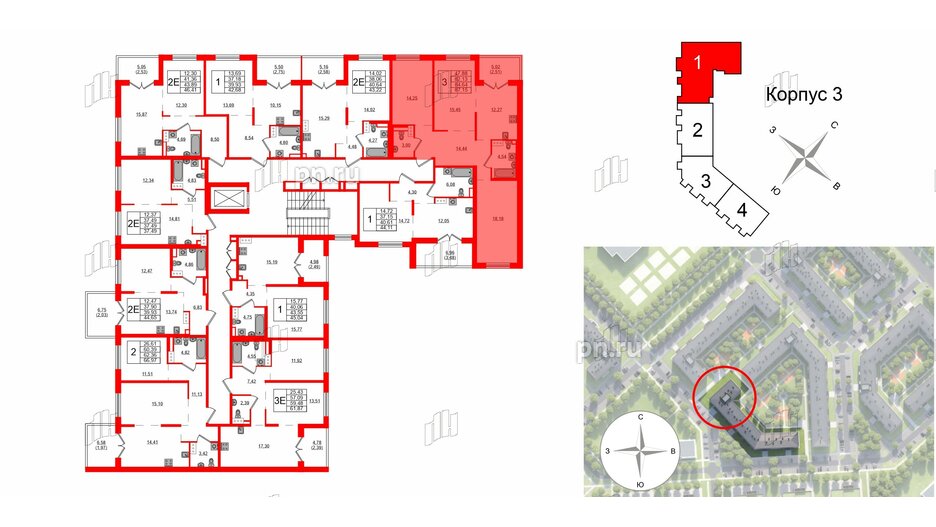 Квартира в ЖК Образцовый квартал, 3 комнатная, 82.13 м², 3 этаж