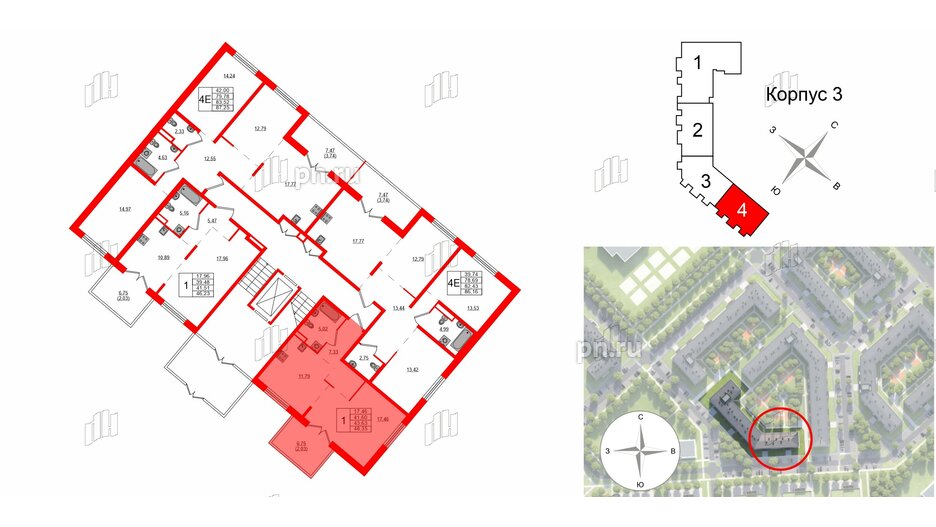 Квартира в ЖК Образцовый квартал, 1 комнатная, 41.6 м², 1 этаж