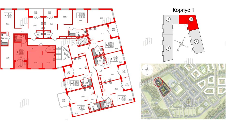 Квартира в ЖК Образцовый квартал, 2 комнатная, 54 м², 3 этаж