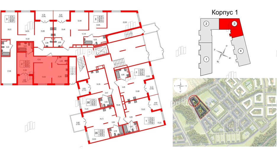Квартира в ЖК Образцовый квартал, 2 комнатная, 54.54 м², 1 этаж