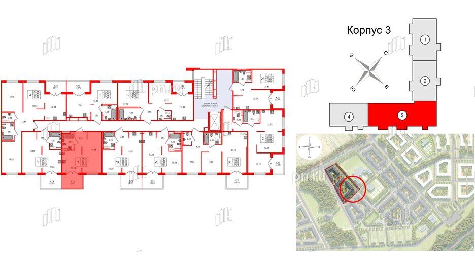 Квартира в ЖК Образцовый квартал, 1 комнатная, 37.44 м², 4 этаж