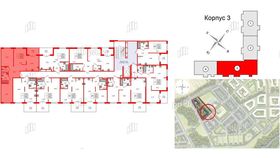 Квартира в ЖК Образцовый квартал, 3 комнатная, 77.83 м², 4 этаж