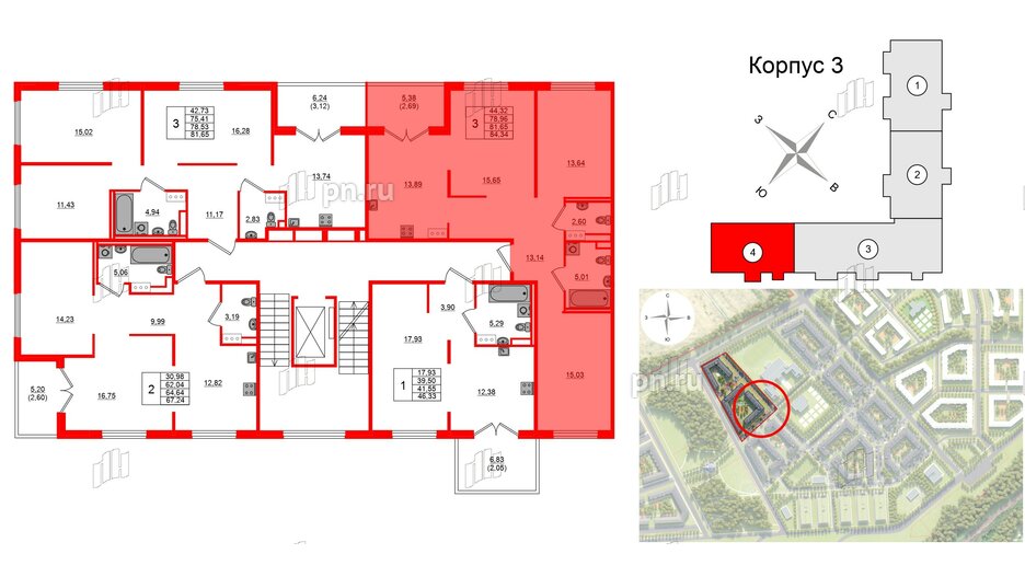 Квартира в ЖК Образцовый квартал, 3 комнатная, 78.96 м², 3 этаж