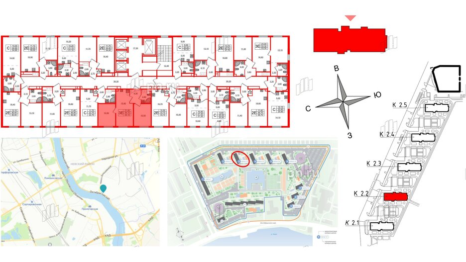 Квартира в ЖК Октябрьская Набережная ЖК, 2 комнатная, 44.1 м², 24 этаж