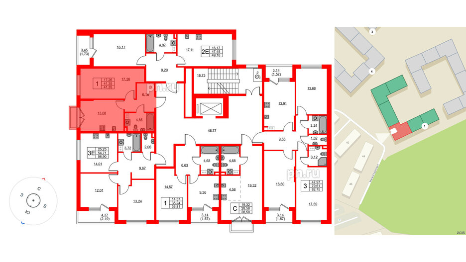 Квартира в ЖК «Охтинские высоты», 1 комнатная, 41.35 м², 3 этаж