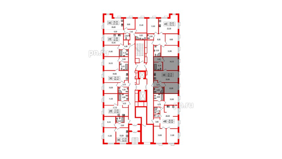 Квартира в ЖК Парусная 1, 2 комнатная, 60.4 м², 2 этаж