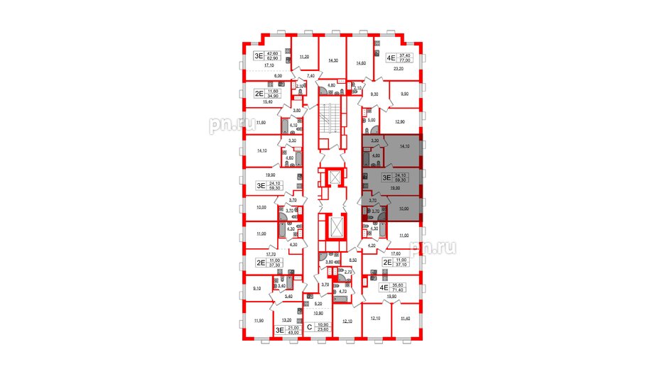 Квартира в ЖК Парусная 1, 2 комнатная, 59.3 м², 7 этаж