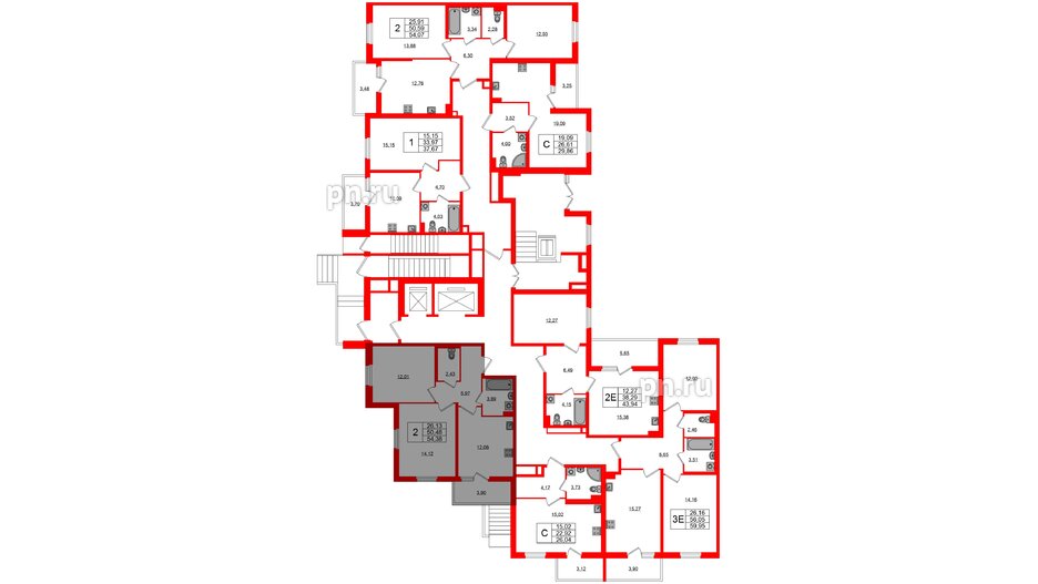 Квартира в ЖК ПАТИО. Уютный квартал., 2 комнатная, 50.48 м², 1 этаж