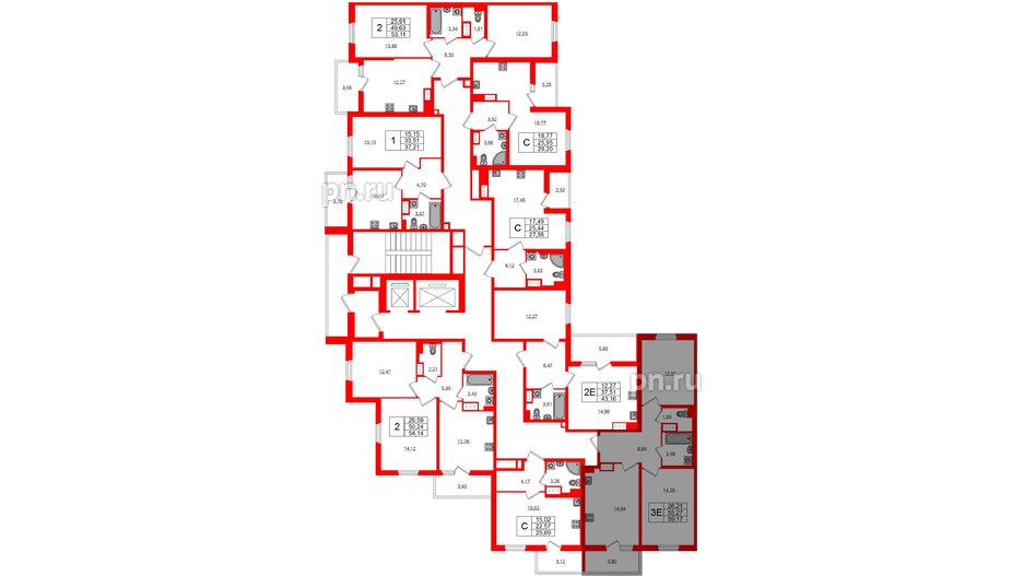 Квартира в ЖК ПАТИО. Уютный квартал., 2 комнатная, 55.27 м², 8 этаж