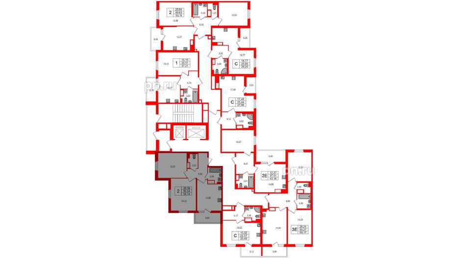 Квартира в ЖК ПАТИО. Уютный квартал., 2 комнатная, 50.24 м², 5 этаж