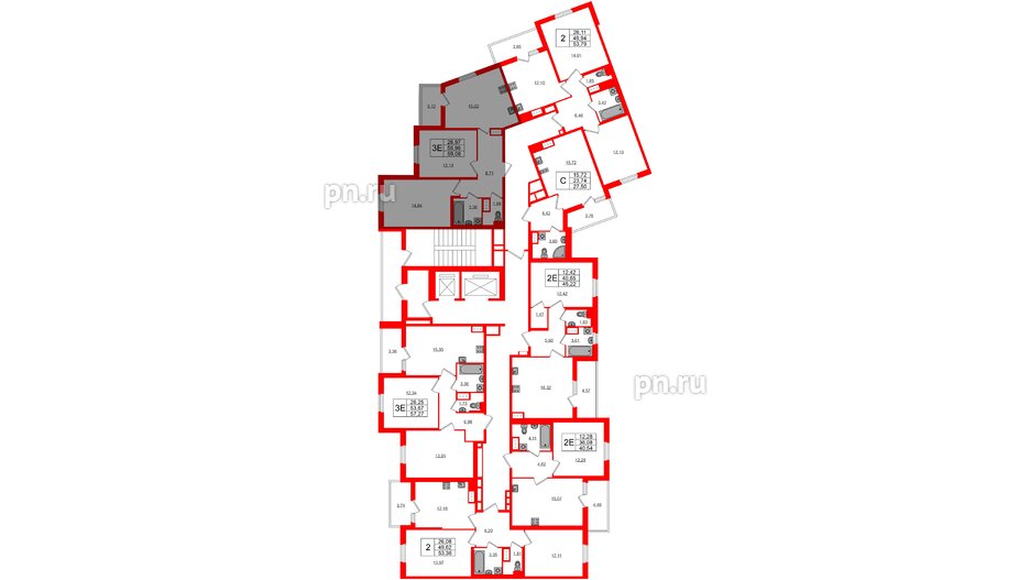 Квартира в ЖК ПАТИО. Уютный квартал., 2 комнатная, 55.96 м², 12 этаж