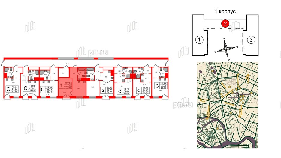 Апартаменты в ЖК iD Polytech, 1 комнатные, 31.3 м², 6 этаж