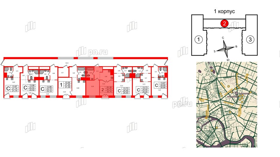 Апартаменты в ЖК iD Polytech, 2 комнатные, 34.75 м², 4 этаж