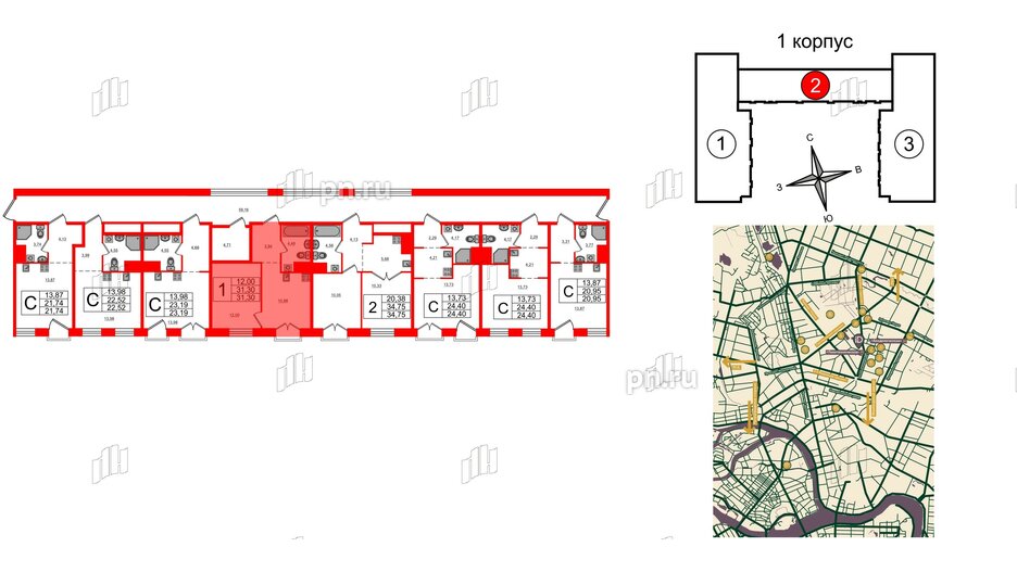 Апартаменты в ЖК iD Polytech, 1 комнатные, 31.3 м², 9 этаж