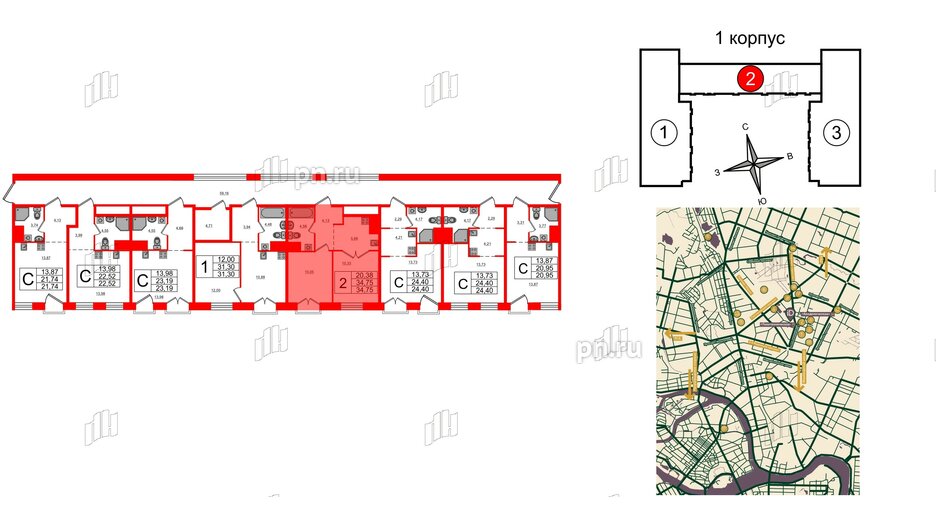 Апартаменты в ЖК iD Polytech, 2 комнатные, 34.75 м², 5 этаж